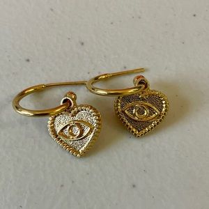 Gold Evil Eye Heart Hoop Earrings